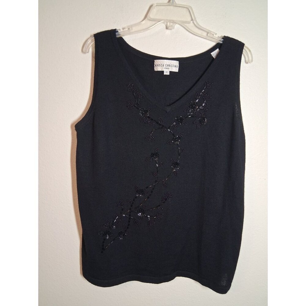 VTG Marisa Christina Beaded Knit Sweater Blouse Business Casual Granny Y2K Sz X